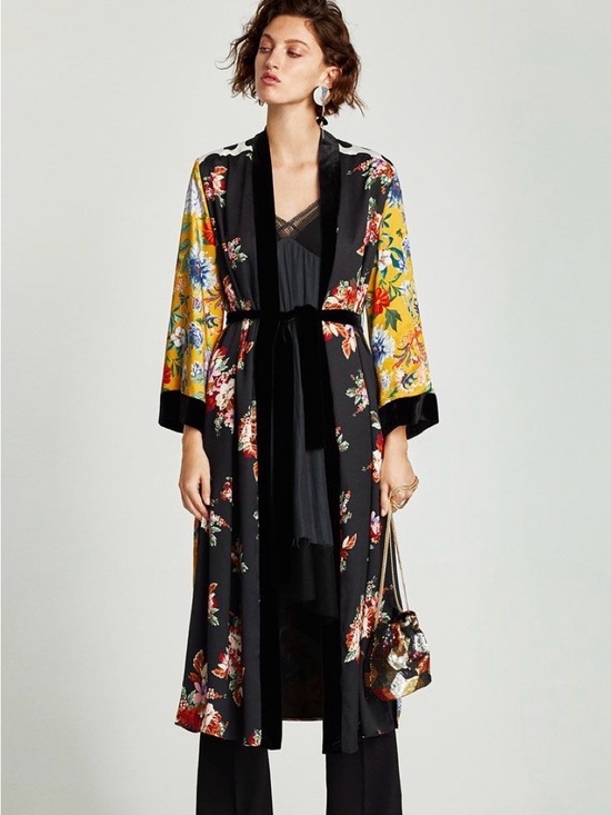 Zara Other - Zara Contrasting Patchwork Kimono Robe in Black and Yellow Sz XS